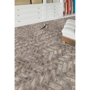 Take Home Tile Sample-Doverton Gray 4 in. x 4 in. Textured Clay Brick Herringbone Mosaic Tile