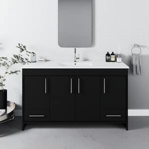 Pacific 60 in. Modern Bathroom Vanity in Black with Integrated Ceramic Top and Brushed Nickel Handles