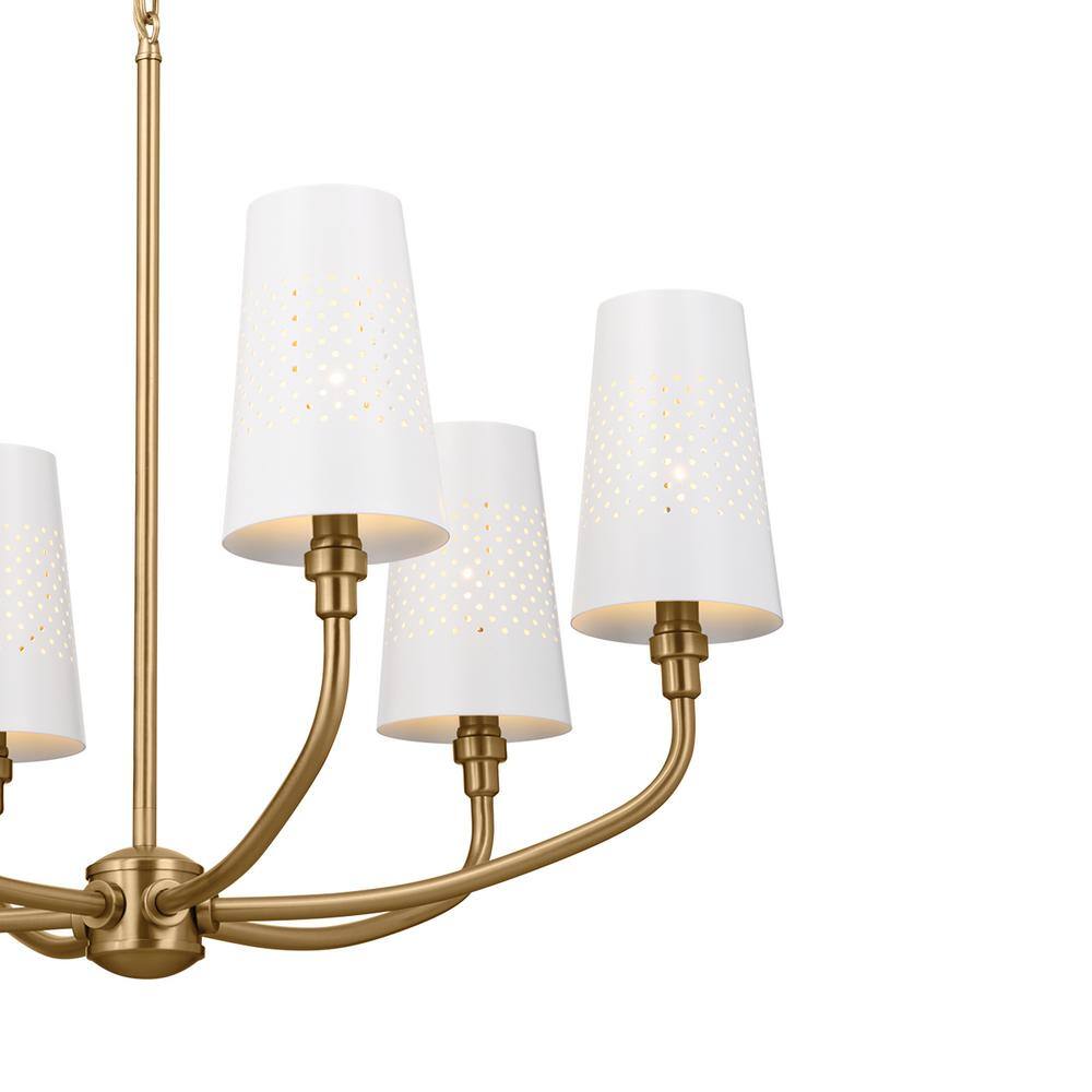 Adeena 26.75" Brushed Brass Traditional 6-Light Chandelier with White Shades