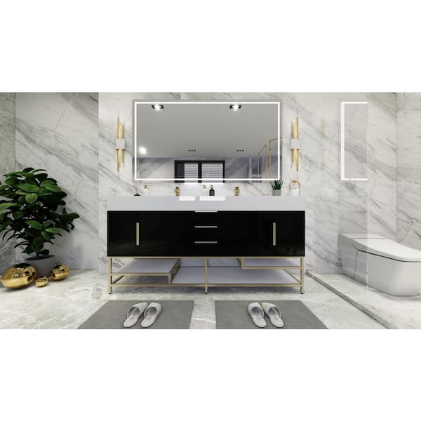 BV Better Vanity Bethany 71 in. W. x 20 in. D x 36 in. H Double Sink Freestanding Bath Vanity in Gloss Black with White Acrylic Top