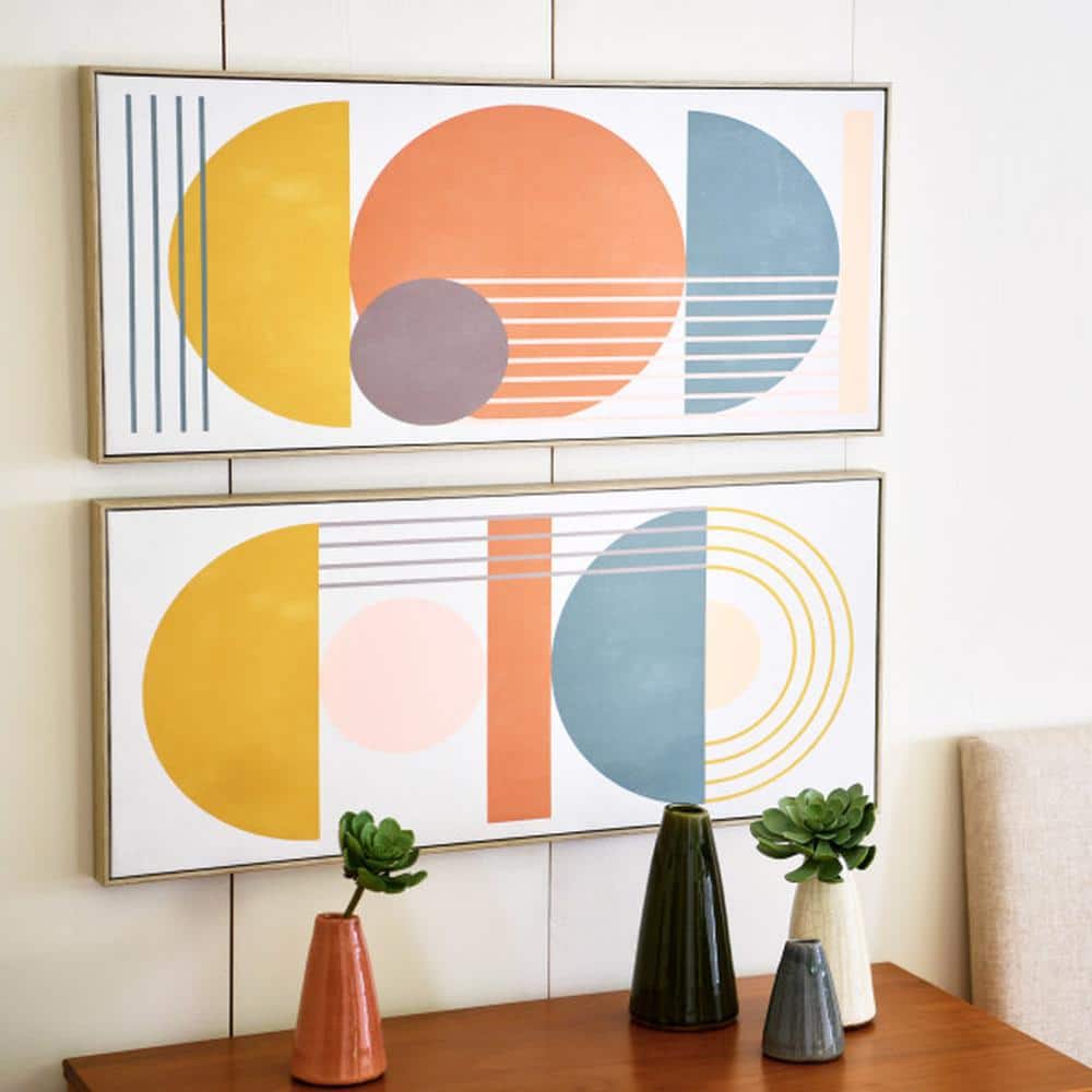 Modern Multicolor Abstract Canvas with Blonde Frame