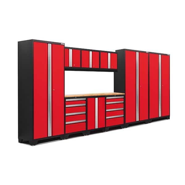 NewAge Products Bold 3.0 77.25 in. H x 162 in. W x 18 in. D 24-Gauge Welded Steel Garage Cabinet Set in Red (10-Piece)