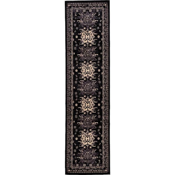 Unique Loom Taftan Oasis Black 2' 7 x 10' 0 Runner Rug