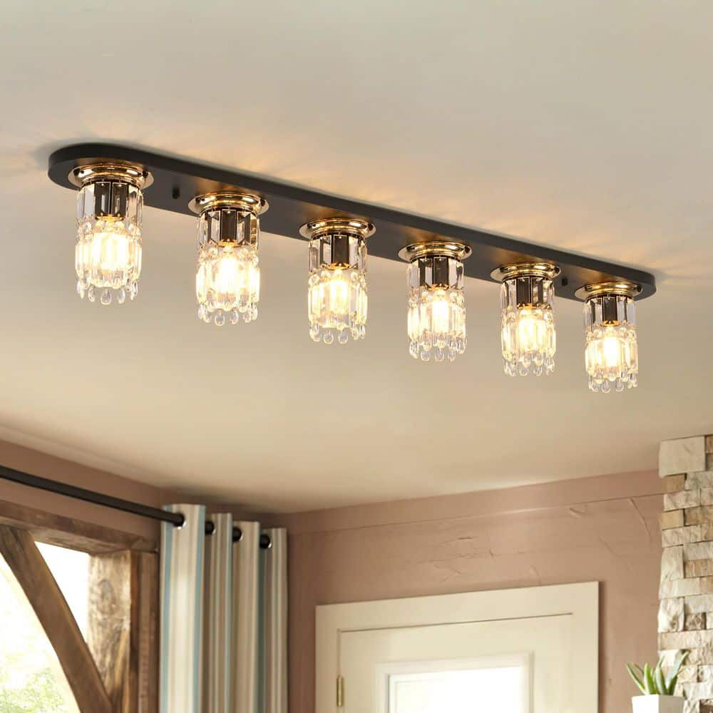 47.24 in. 6-Light Black Modern Dimmable Flush Mount with Clear Crystal Shade and No Bulbs Included for Hallway Kitchen price history on PriceWatchPro