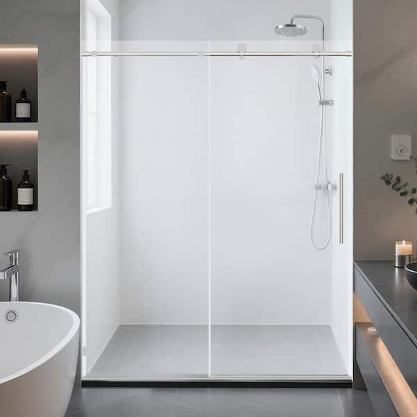 56-60" W x 74" H Frameless Single Sliding Shower Door in Chrome with 5/16" Clear Glass Tempered Soft-Close Easy Install