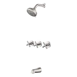 Ami Triple Handle 10-Spray Tub and Shower Faucet 1.8 GPM with 5 in. Shower Head in Brushed Nickel (Valve Included)