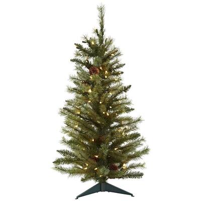 3 ft. Artificial Christmas Tree with Pine Cones and Clear Light