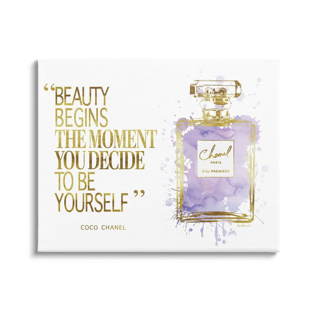 Stupell Beauty Begins Designer Quote Purple Glam Perfume Bottle Canvas Wall Art - 20 x 16