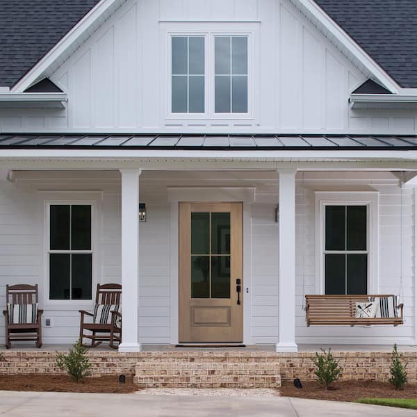 36 in. x 80 in. 1 Panel Right Hand Inswing 4 Lite Clear Warm Toffee Fiberglass Prehung Front Door with Brickmould