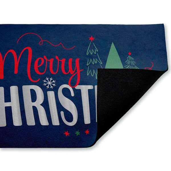 Merry Christmas on Navy Blue 18 in. x 30 in. Polyester Non-Slip Outdoor Door Mat