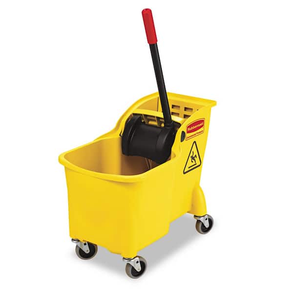 HOMCOM White Gray Water Bucket Wringer Cart, Yellow