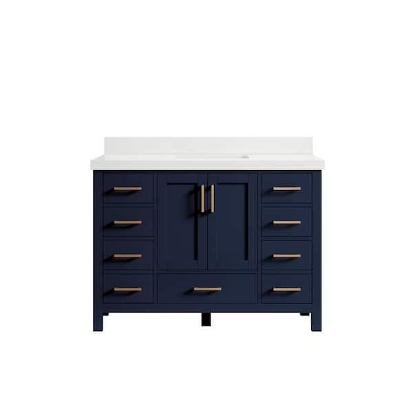 Willow Collections Malibu 48 in. W x 22 in. D x 36 in. H Bath Vanity in Navy Blue with 2 in. White Quartz Top