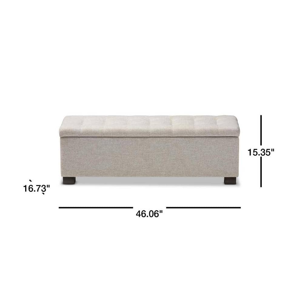 Beige Tufted Fabric Upholstered Storage Bench with Rubberwood Frame