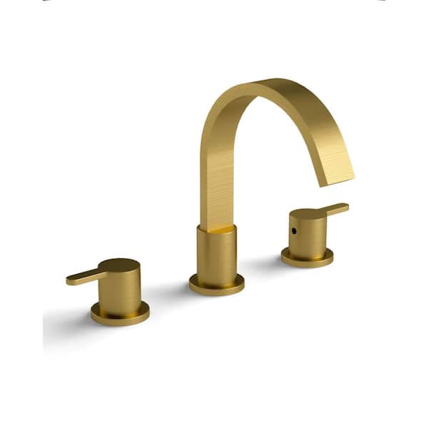 8 in. Waterfall Widespread Double Handle 360° Swivel Bathroom Faucet with Pop-Up Drain in Brushed Gold (1-Pack)