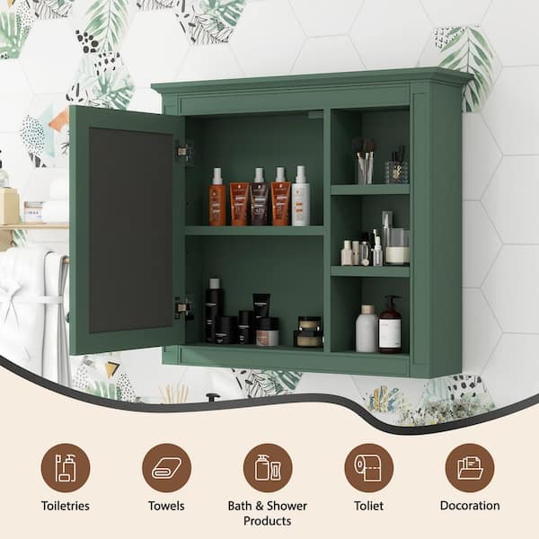 WELLFOR MR 30-in x 28-in Surface Mount Green Mirrored Soft Close Medicine Cabinet