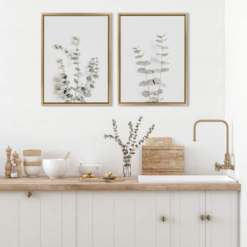 Set of 2 Gold Framed Neutral Botanical Canvas Prints