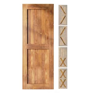 32 in. x 80 in. 5-in-1 Design Early American Solid Natural Pine Wood Panel Interior Sliding Barn Door Slab with Frame