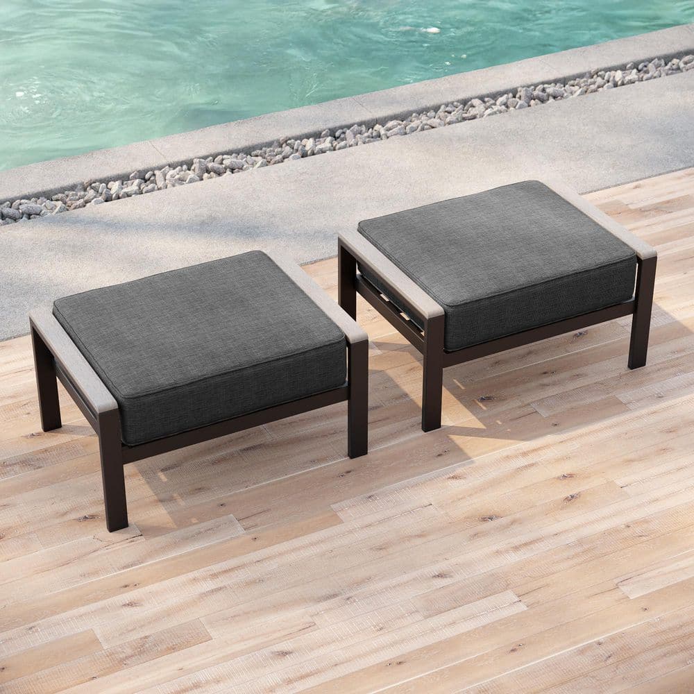 Sonkuki Gray Wicker Outdoor Ottoman with Solution-Dyed