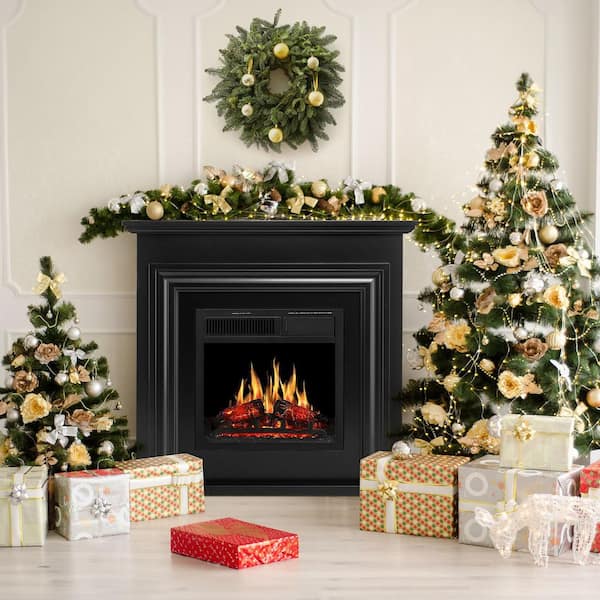 R.W.FLAME 36 in. Freestanding Wooden Electric Fireplace in Black