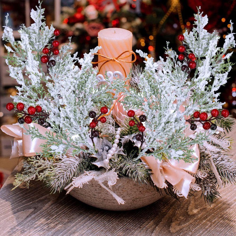 19.3 in. 6 Pcs Christmas Artificial Cedar Picks with Red Berries