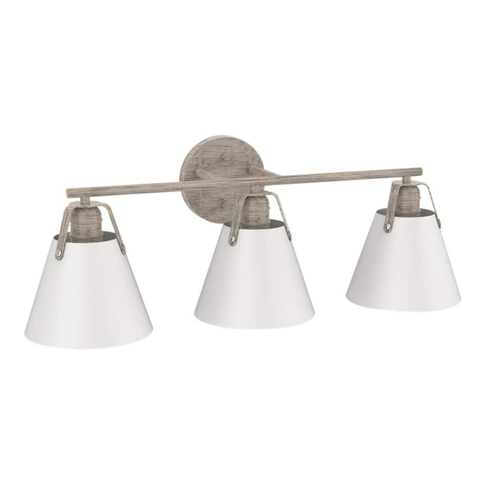 Progress Lighting Burmont 4.8 in. 3-Light Driftwood Vanity Light with Matte White Metal Shades