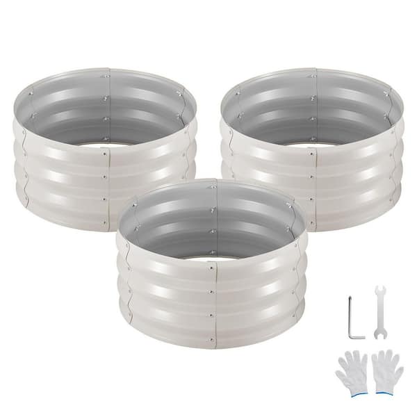 3-Piece Beige Galvanized Raised Garden Beds, 2 x 2 x 1 ft. Round Metal Planter Boxes Kit Outdoor with Gloves 2025 Update