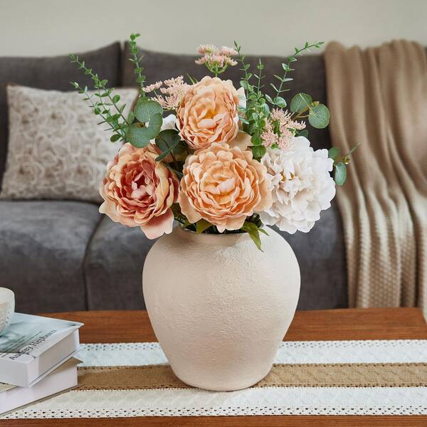 フラワー・ガーデニング Sample DR.Planzen 24in.Faux Silk Artificial Orange Peony Flowers UV
