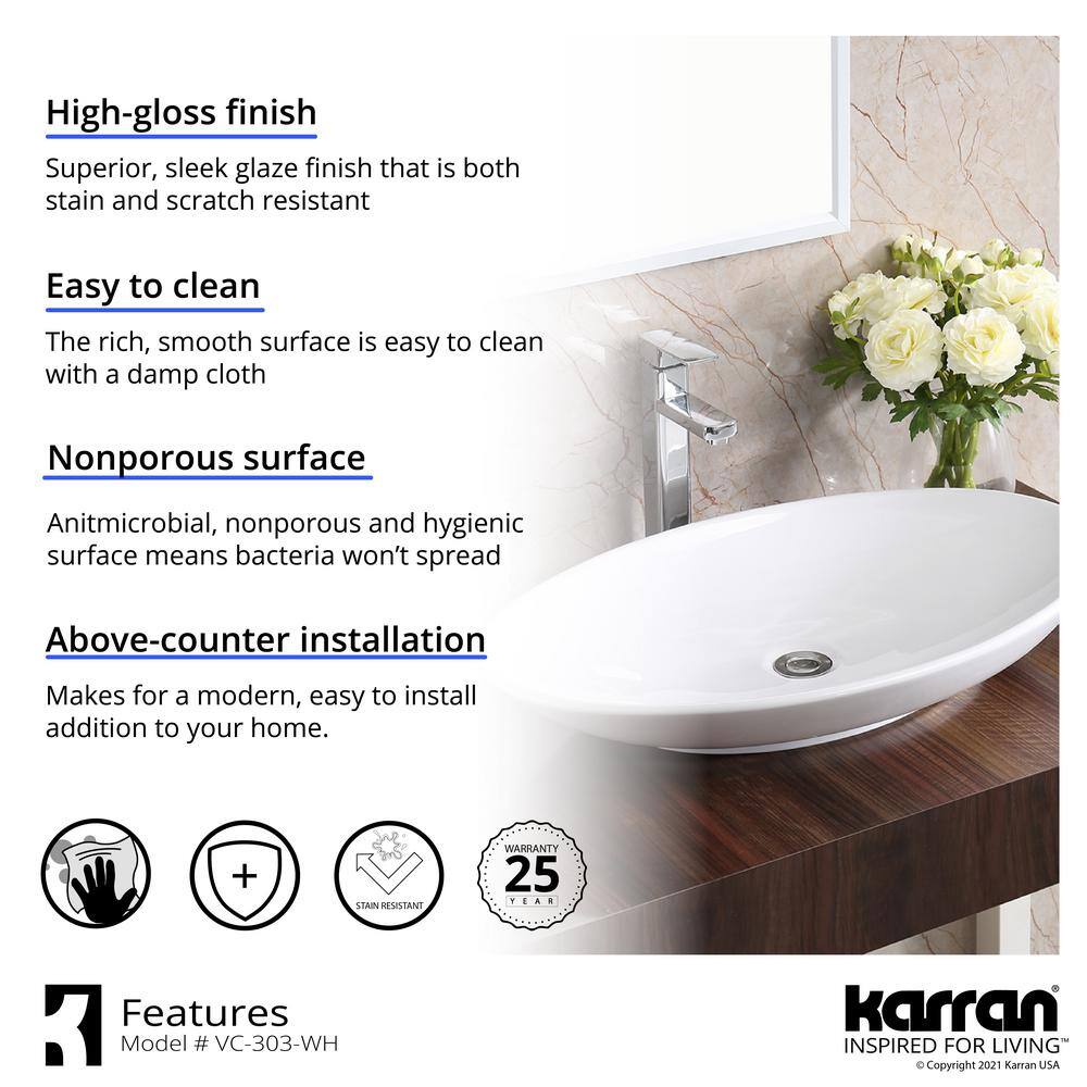 Valera 27" White Ceramic Oval Vessel Bathroom Sink