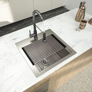 15 in. x 15 in. 18-Gauge Stainless Steel Single Bowl Drop-In Topmount Workstation Kitchen Sink with Bottom Grid