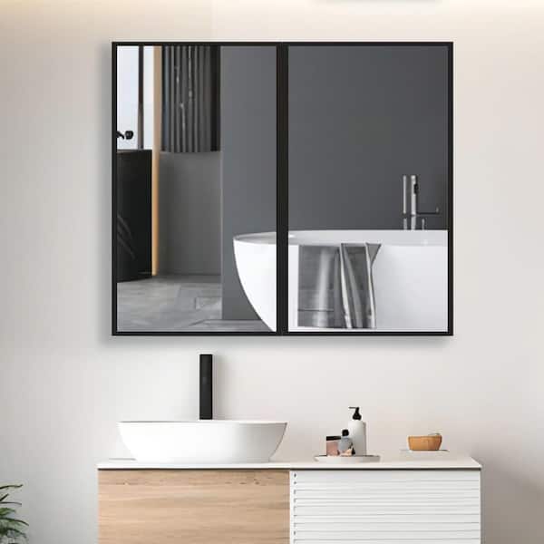 UPIKER Lifestyle 26 in. W x 30 in. H Large Rectangular Aluminum Framed Medicine Cabinet with Mirror