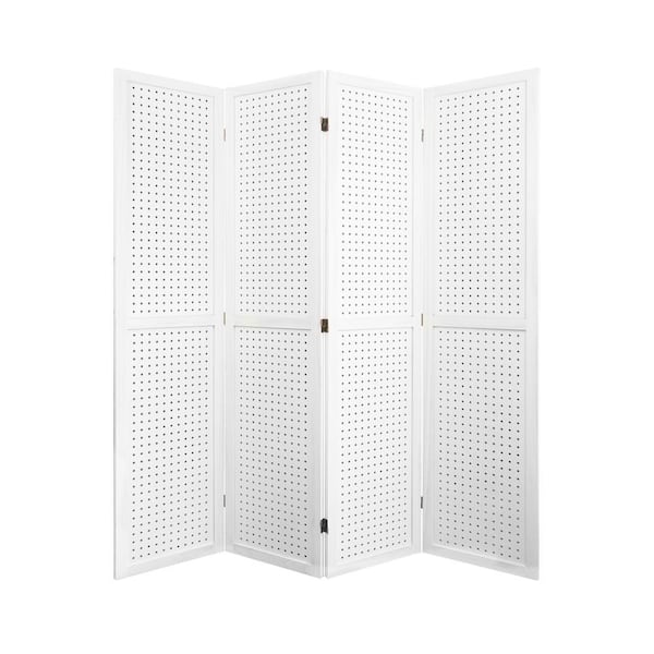 5.6 ft. White Wood Folding Privacy Screen Room Separator Free Standing Wall Dividers Privacy Screens (4-Panel)
