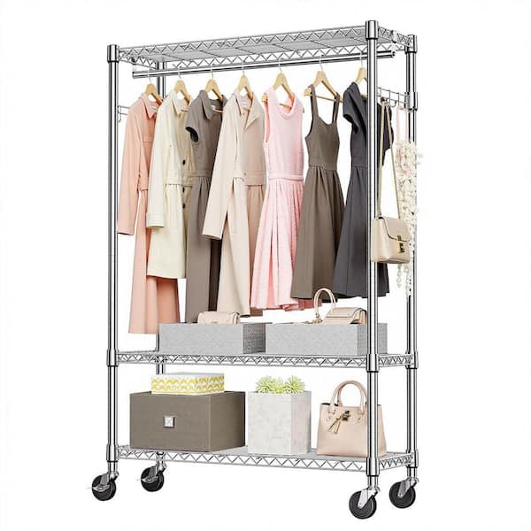 Chrome 3-Shelf Metal Freestanding Adjustable Clothes Rack with Hang Rod ( 45.3 in. W x 75.6 in. H x 15.7 in. D)