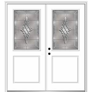 64 in. x 80 in. Grace Right-Hand Inswing 1/2-Lite Decorative Primed Fiberglass Prehung Front Door on 4-9/16 in. Frame