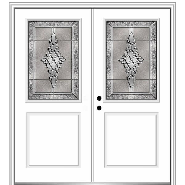 MMI Door 72 in. x 80 in. Grace Right-Hand Inswing 1/2-Lite Decorative Primed Fiberglass Prehung Front Door on 4-9/16 in. Frame