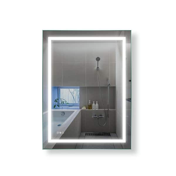FORCLOVER 36 in. W x 48 in. H Rectangular Frameless Anti-Fog LED Wall Bathroom Vanity Mirror in Silver