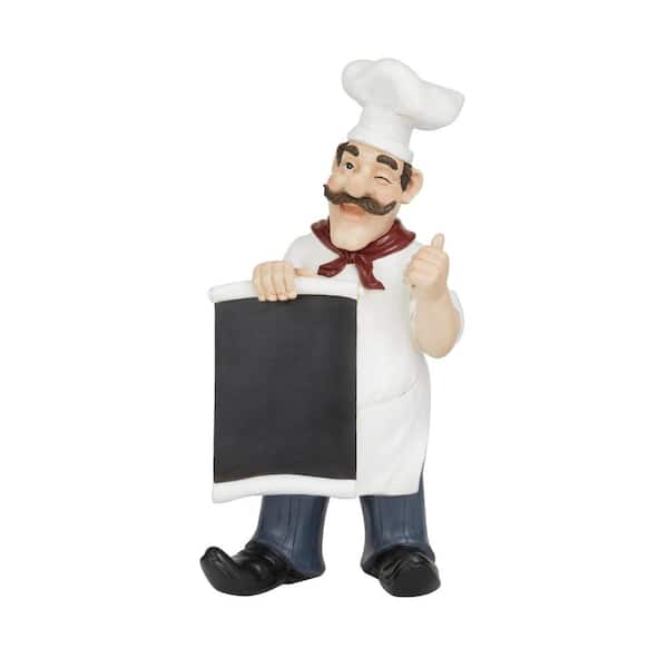 Litton Lane 5 in. x 15 in. White Polystone Chef Sculpture with Chalkboard