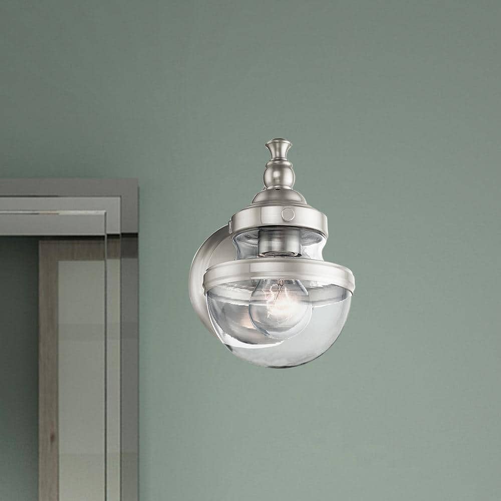 Oldwick Brushed Nickel Hand Blown Glass 1-Light Vanity Sconce