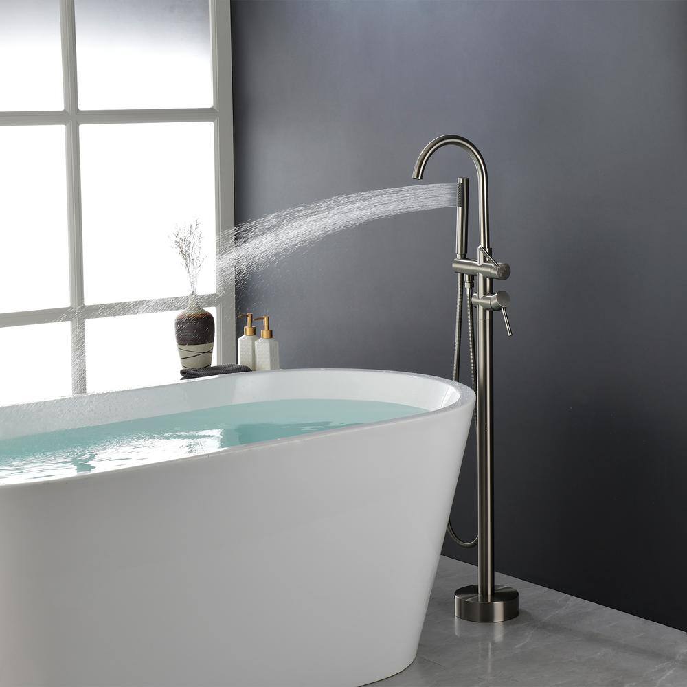 Brushed Nickel Freestanding Tub Filler with Hand Shower