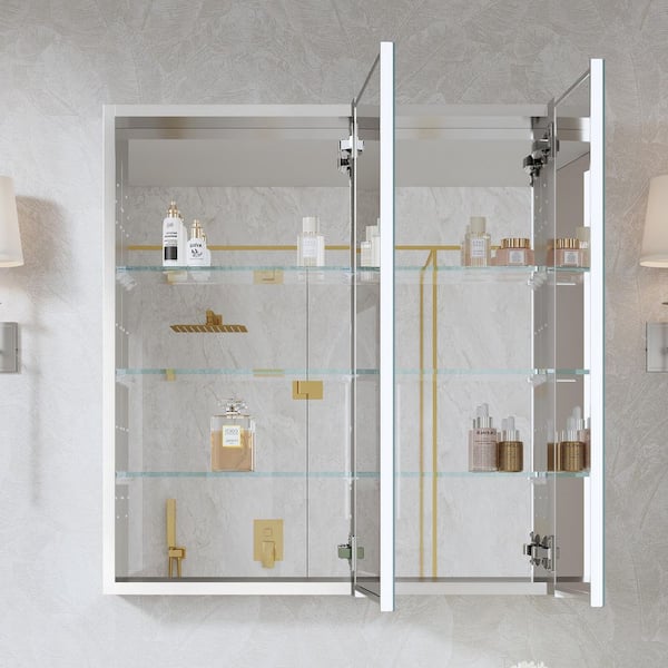 ROSA 28 in. W x 30 in. H Rectangular Aluminum Medicine Cabinet with Mirror,Combo Setup, Reversible Door,Recessed/Surface