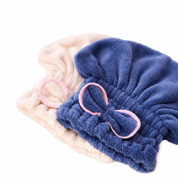 White Hair Drying Cap Bath Accessory Type 2-Pieces Microfiber Ultra Absorbent Fast Drying Turban Wrap Towels