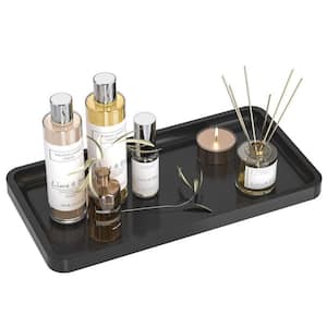 Black Bathroom Vanity Tray for Countertop - Bamboo Organizer Tray for Dresser Tops, Toilet Small Decorative Tray
