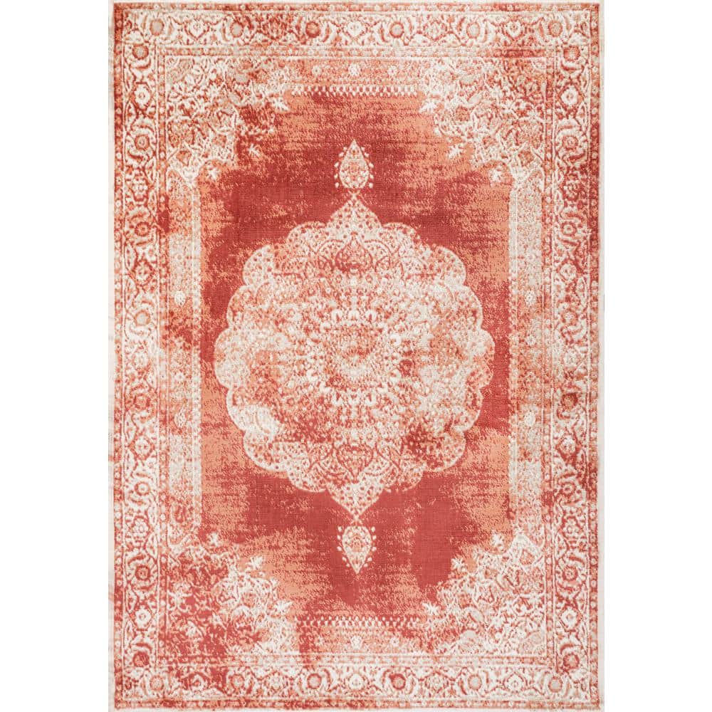 Peach/Ivory Reversible Rectangular Synthetic 4' x 6' Area Rug
