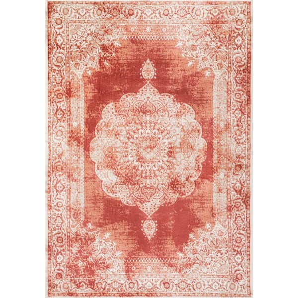 Rosalia Cottage Medallion Peach/Ivory 5 ft. x 8 ft. Area Rug