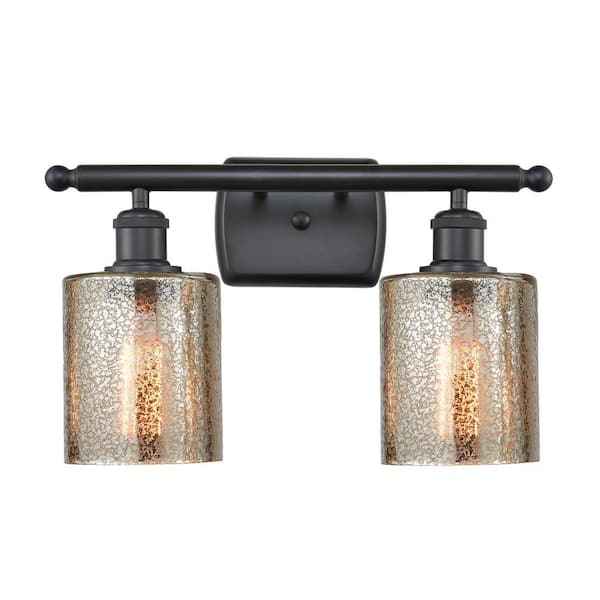 Cobbleskill 16 in. 2-Light Matte Black Vanity Light with Mercury Glass Shade