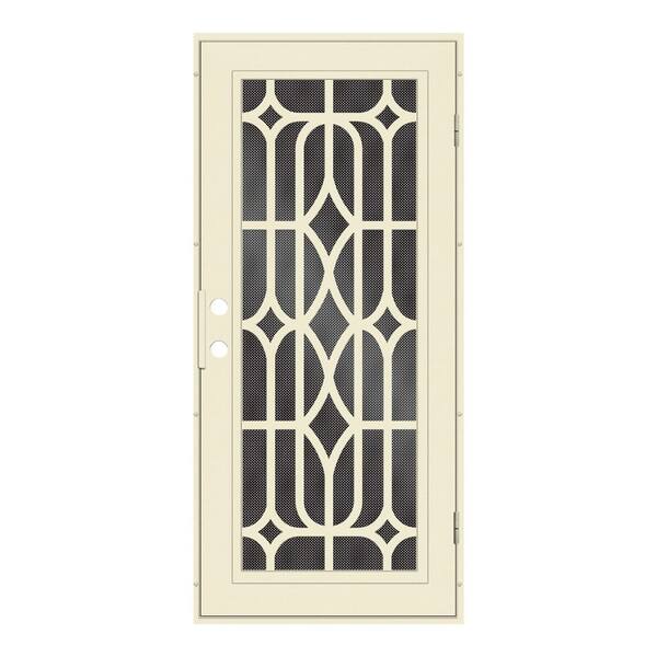 Unique Home Designs 30 in. x 80 in. Essex Beige Hammer Left-Hand Surface Mount Security Door with Black Perforated Metal Screen