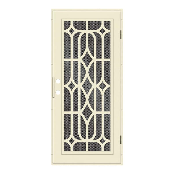 Unique Home Designs 32 in. x 80 in. Essex Beige Hammer Left-Hand Surface Mount Security Door with Black Perforated Metal Screen