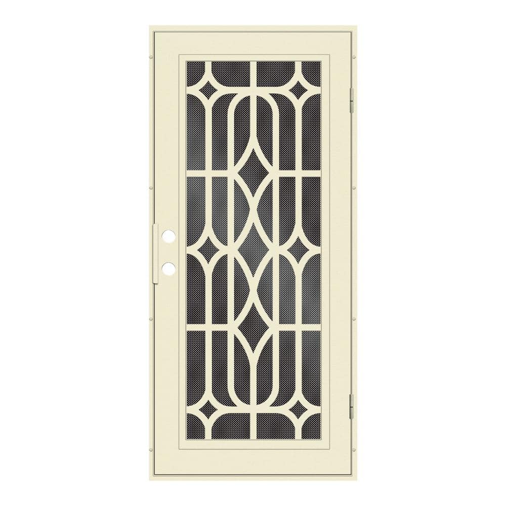 Essex 32 in. x 80 in. Left-Hand Outswing Beige Aluminum Security Door with Black Perforated Metal Screen -  Unique Home Designs, 3S1501DL1BGP9A