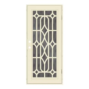 Essex 36 in. x 80 in. Left-Hand Outswing Beige Aluminum Security Door with Black Perforated Metal Screen