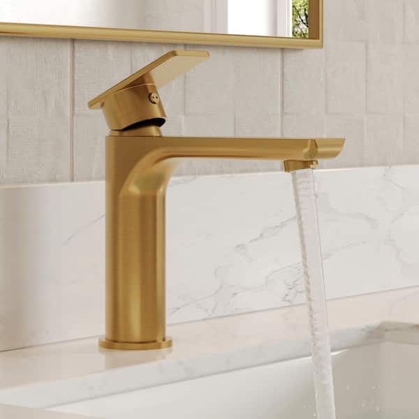 5 in. Faucet Height 1-Handle Single Hole Bathroom Faucet with Spot Resistant in Brushed Gold with  Pop-Up Drain
