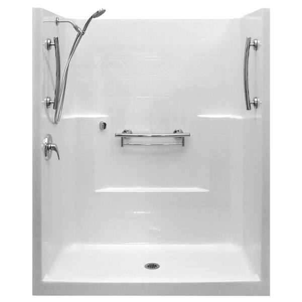 Ella Imperial-SA 33 in. x 60 in. x 77 in. 1-Piece Low Threshold Shower Stall Package in White, LHS Shower Kit, Center Drain